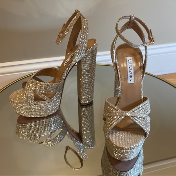 Aquazzura Sundance 140 Glitter Platform Sandals sz 39 - Picture 2 of 16